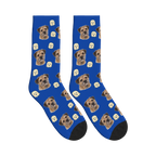Little Ghost Dog Face Socks in Cobalt Blue with a personalized dog photo