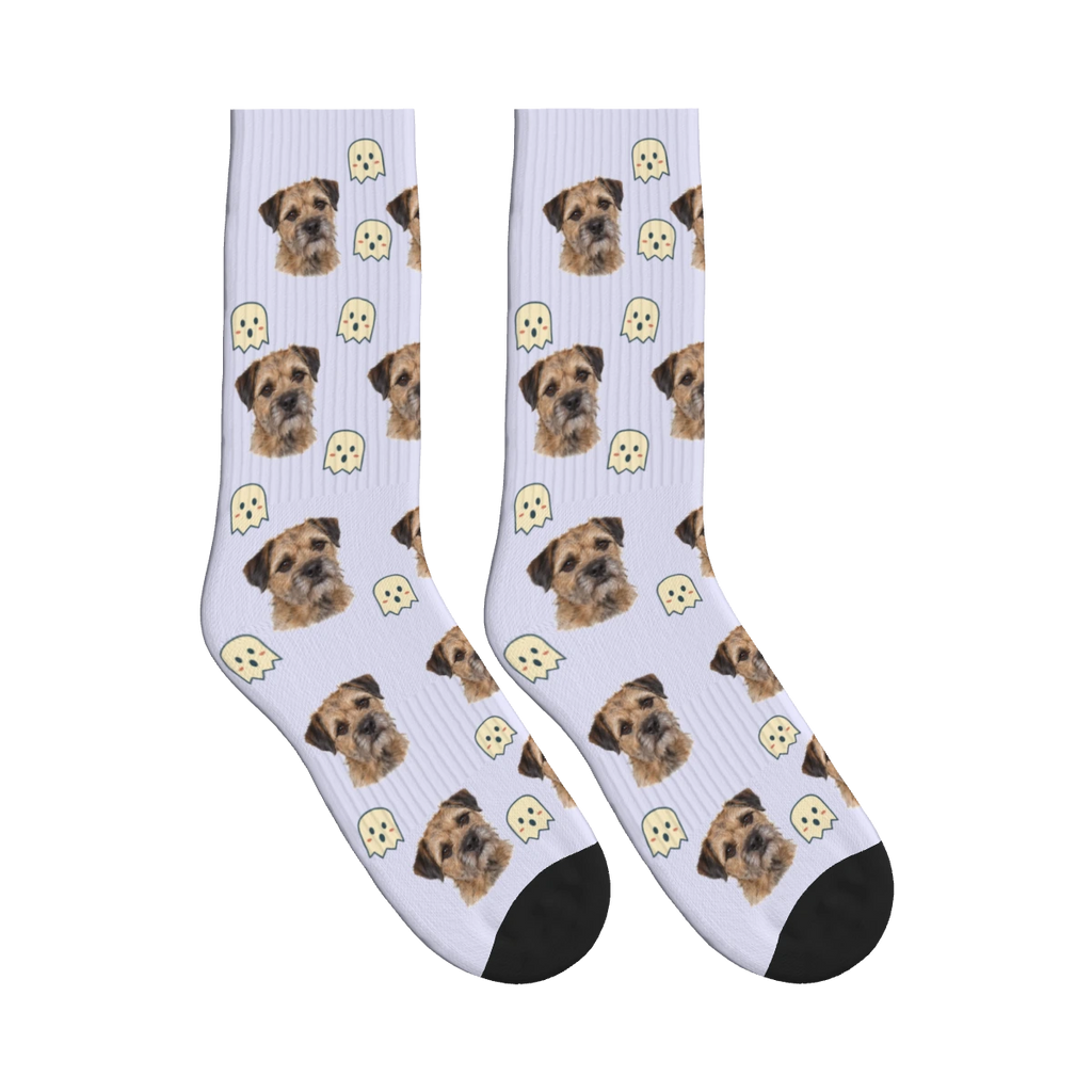 Little Ghost Dog Face Socks in Lavender with a personalized dog photo