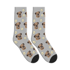 Little Ghost Dog Face Socks in Light Gray with a personalized dog photo