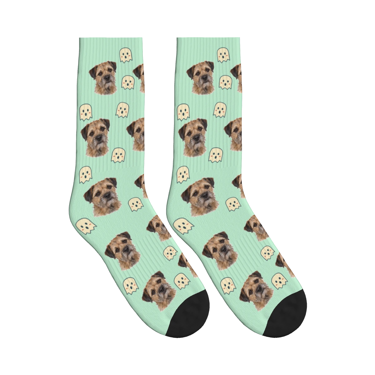 Little Ghost Dog Face Socks in Mint Green with a personalized dog photo