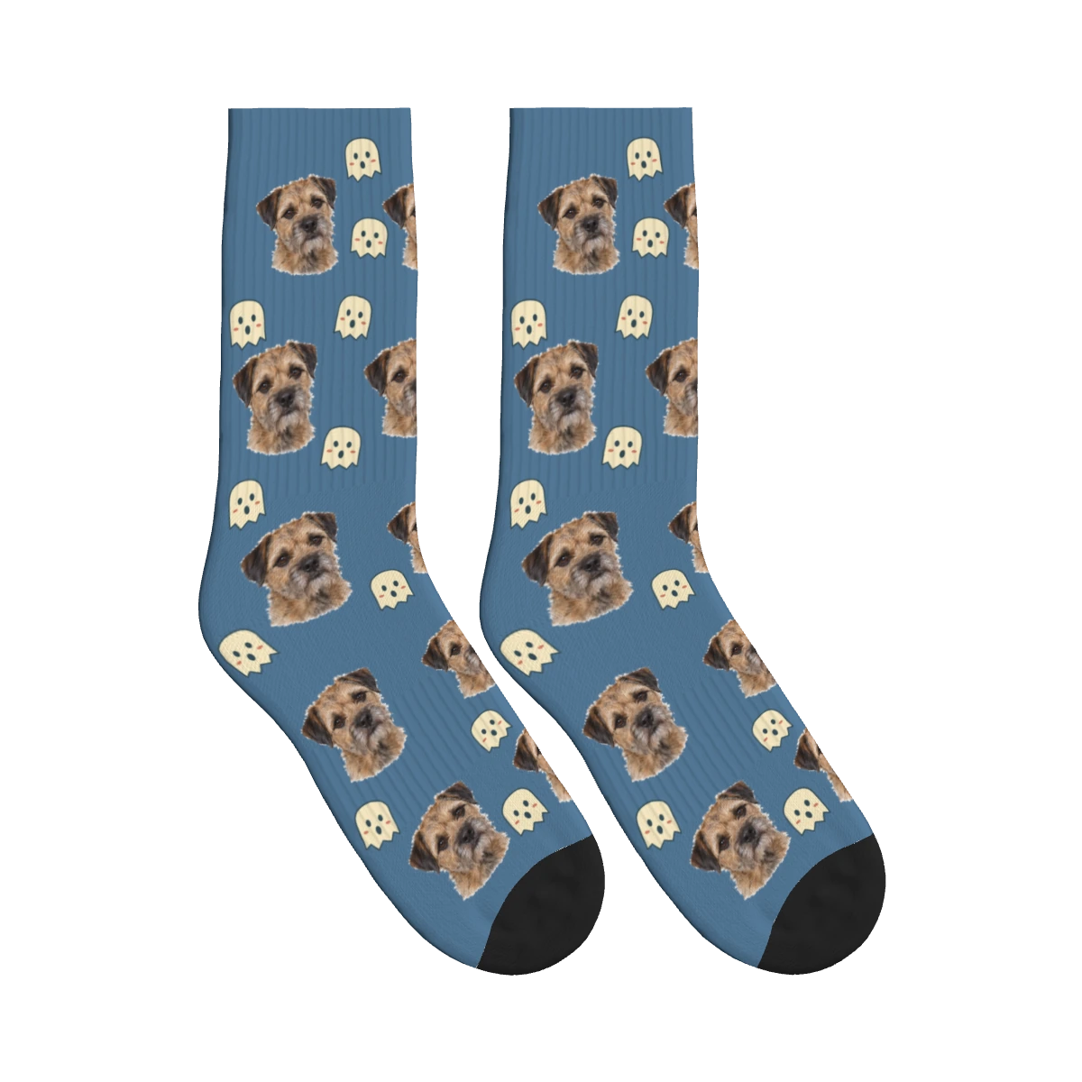Little Ghost Dog Face Socks in Steel Blue with a personalized dog photo