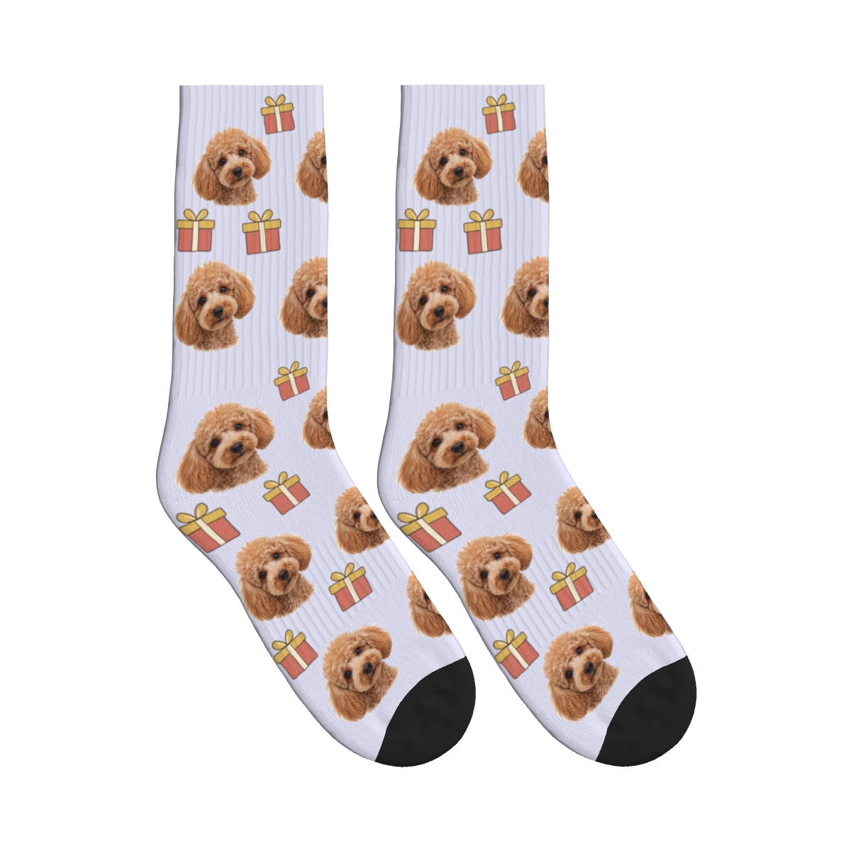 Little Presents Dog Face Socks in Lavender with a personalized dog photo