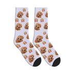 Little Presents Dog Face Socks in Lavender with a personalized dog photo