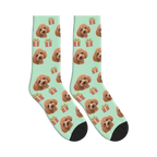 Little Presents Dog Face Socks in Mint Green with a personalized dog photo