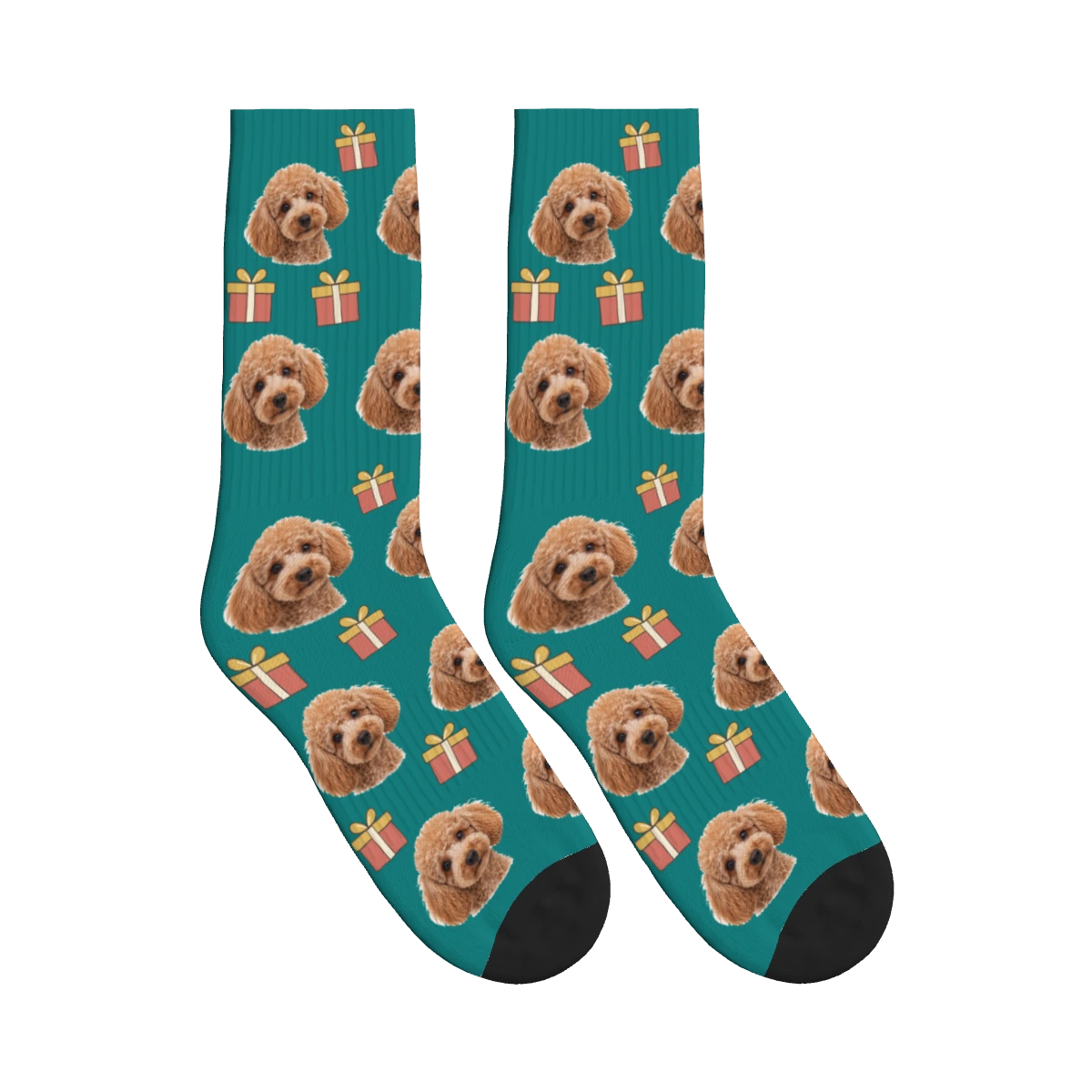 Little Presents Dog Face Socks in Teal with a personalized dog photo