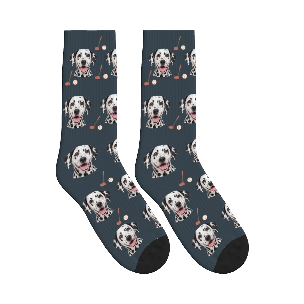Golf Dog Face Socks in Charcoal Gray with a personalized dog photo