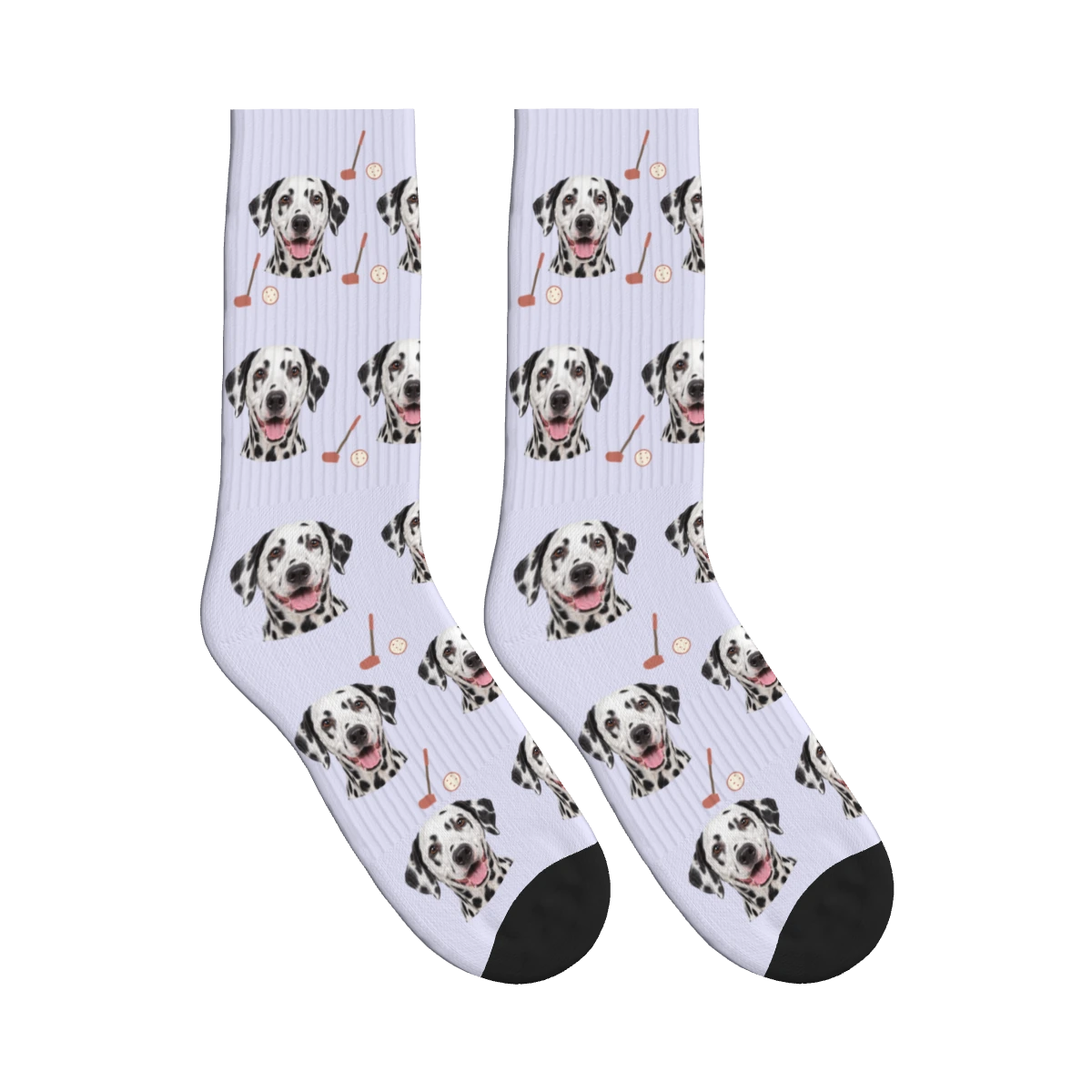 Golf Dog Face Socks in Lavender with a personalized dog photo