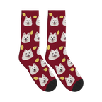 Lemon Dog Face Socks in Burgundy with a personalized dog photo