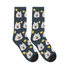 Lemon Dog Face Socks in Charcoal Gray with a personalized dog photo
