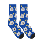 Lemon Dog Face Socks in Cobalt Blue with a personalized dog photo
