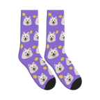Lemon Dog Face Socks in Purple with a personalized dog photo