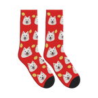 Lemon Dog Face Socks in Red with a personalized dog photo