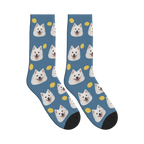 Lemon Dog Face Socks in Steel Blue with a personalized dog photo