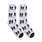 Puppy Kisses Dog Face Socks in Lavender with a personalized dog photo
