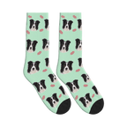 Puppy Kisses Dog Face Socks in Mint Green with a personalized dog photo