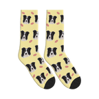 Puppy Kisses Dog Face Socks in Pale Yellow with a personalized dog photo
