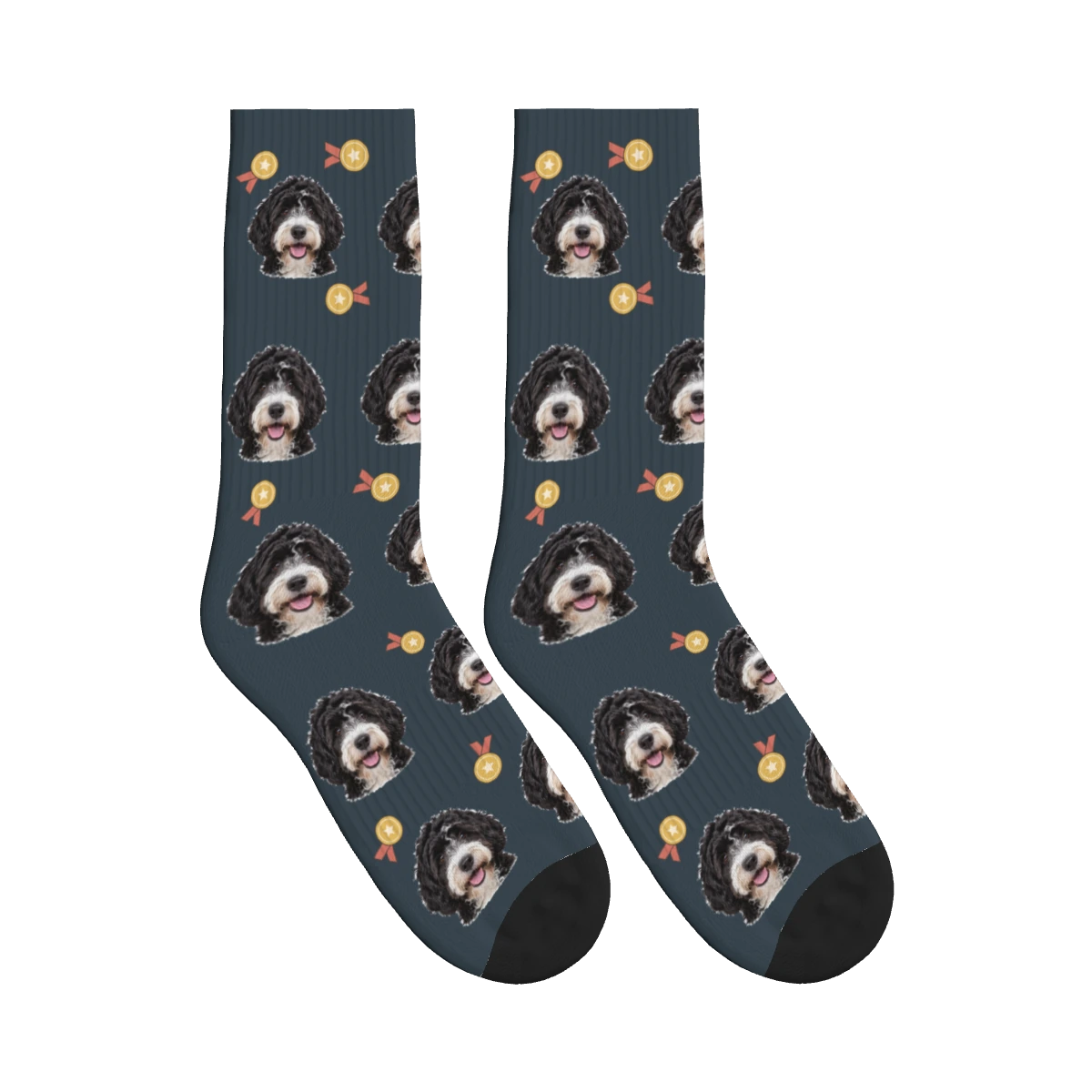 Best Dog Medal Socks in Charcoal Gray with a personalized dog photo