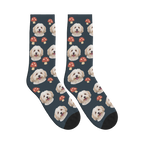 Mushroom Dog Face Socks in Charcoal Gray with a personalized dog photo