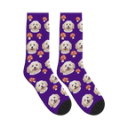 Mushroom Dog Face Socks in Deep Purple with a personalized dog photo