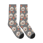 Mushroom Dog Face Socks in Gray with a personalized dog photo