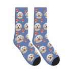 Mushroom Dog Face Socks in Slate Blue with a personalized dog photo
