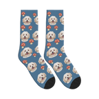 Mushroom Dog Face Socks in Steel Blue with a personalized dog photo