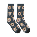 Music Note Dog Face Socks in Charcoal Gray with a personalized dog photo
