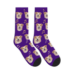 Music Note Dog Face Socks in Deep Purple with a personalized dog photo