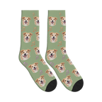 Music Note Dog Face Socks in Sage Green with a personalized dog photo