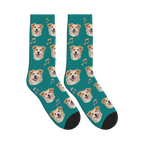 Music Note Dog Face Socks in Teal with a personalized dog photo