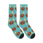 Orange Slice Dog Face Socks in Turquoise with a personalized dog photo