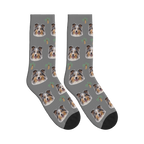Palm Tree Dog Face Socks in Gray with a personalized dog photo