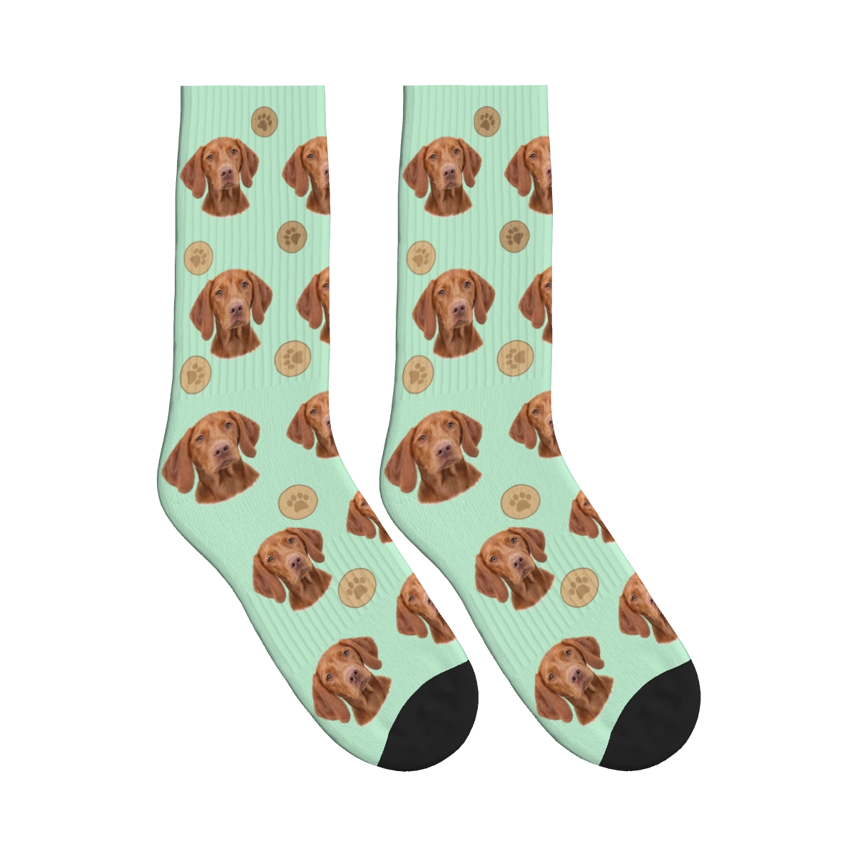 Treat Time Dog Face Socks in Mint Green with a personalized dog photo
