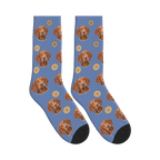 Treat Time Dog Face Socks in Slate Blue with a personalized dog photo