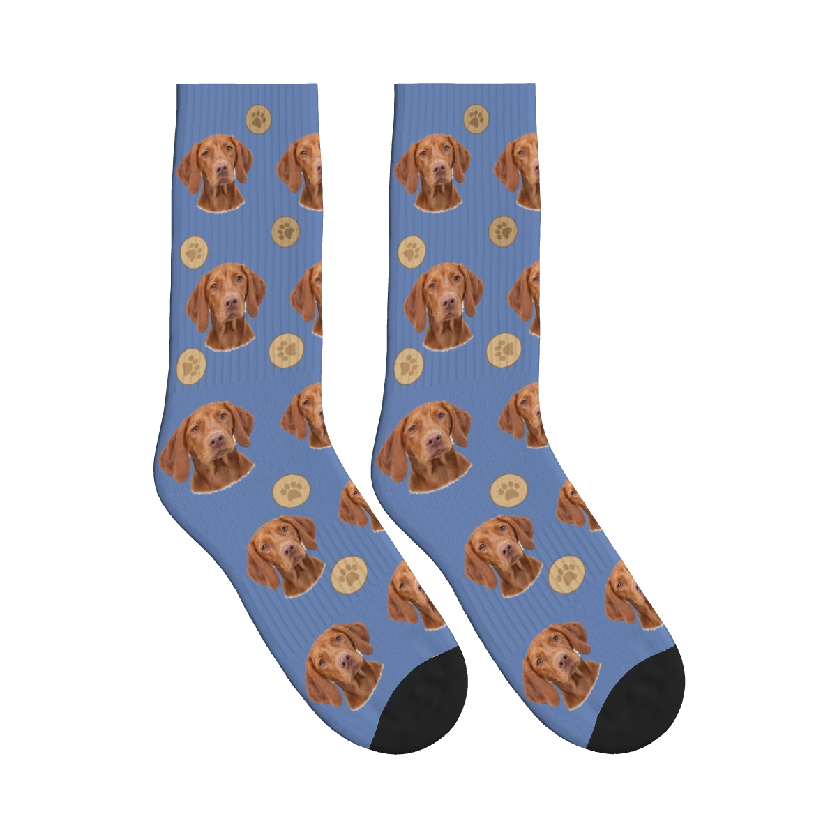 Treat Time Dog Face Socks in Slate Blue with a personalized dog photo