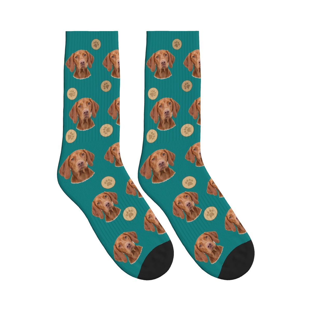 Treat Time Dog Face Socks in Teal with a personalized dog photo