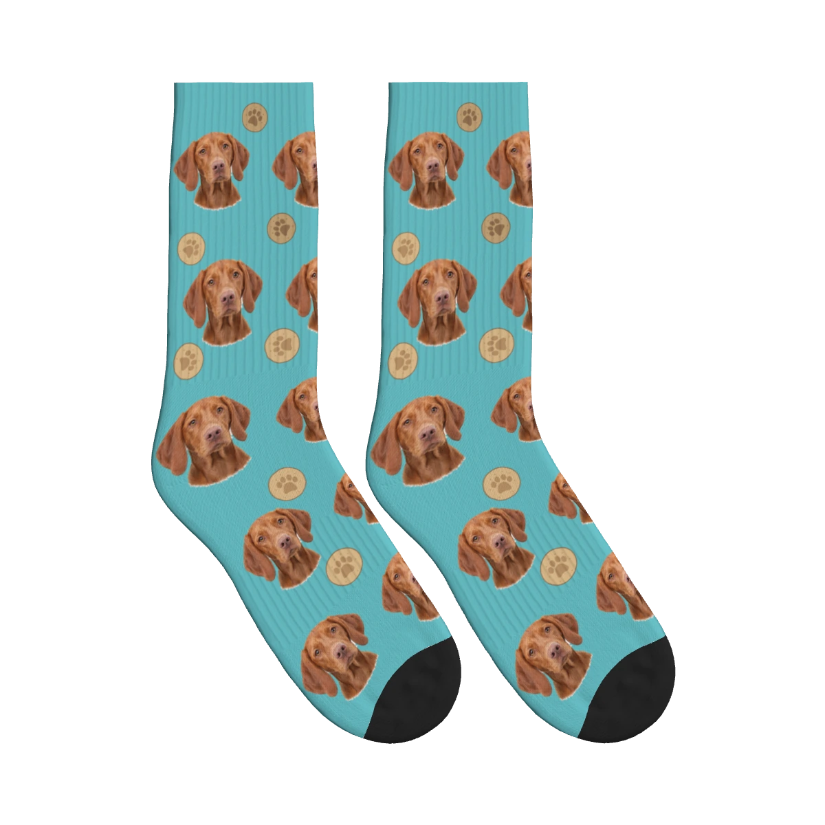 Treat Time Dog Face Socks in Turquoise with a personalized dog photo