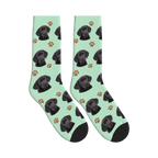 Paw Print Dog Face Socks in Mint Green with a personalized dog photo