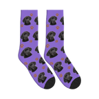 Paw Print Dog Face Socks in Purple with a personalized dog photo