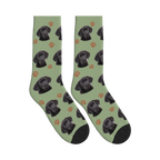 Paw Print Dog Face Socks in Sage Green with a personalized dog photo