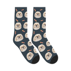 Little Pencil Dog Face Socks in Charcoal Gray with a personalized dog photo