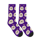 Little Pencil Dog Face Socks in Deep Purple with a personalized dog photo