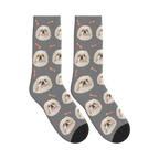 Little Pencil Dog Face Socks in Gray with a personalized dog photo