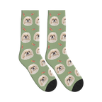 Little Pencil Dog Face Socks in Sage Green with a personalized dog photo