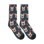 Pink Heart Dog Face Socks in Charcoal Gray with a personalized dog photo