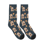 Pizza Dog Face Socks in Charcoal Gray with a personalized dog photo