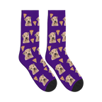 Pizza Dog Face Socks in Deep Purple with a personalized dog photo
