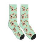 Pizza Dog Face Socks in Mint Green with a personalized dog photo