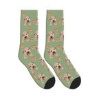 Pizza Dog Face Socks in Sage Green with a personalized dog photo