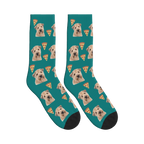 Pizza Dog Face Socks in Teal with a personalized dog photo